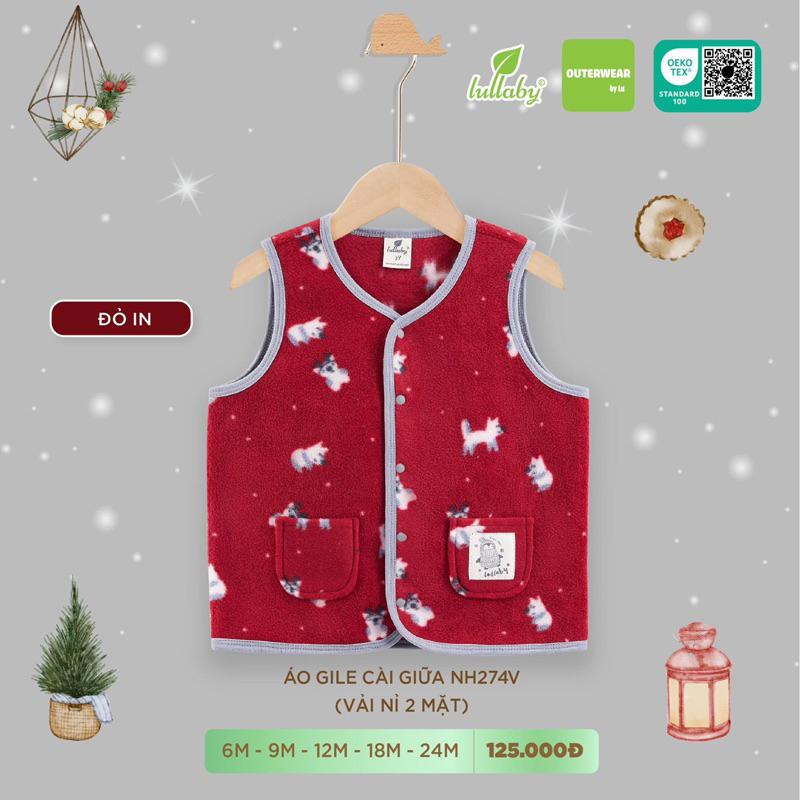 Lullaby  Áo gile  cài giữa vải nỉ 2 mặt bé trai / gái NH274V  2023