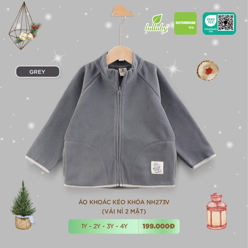 Lullaby áo khoác kéo khoá vải nỉ 2 mặt NH273V bé trai/ gái  2023