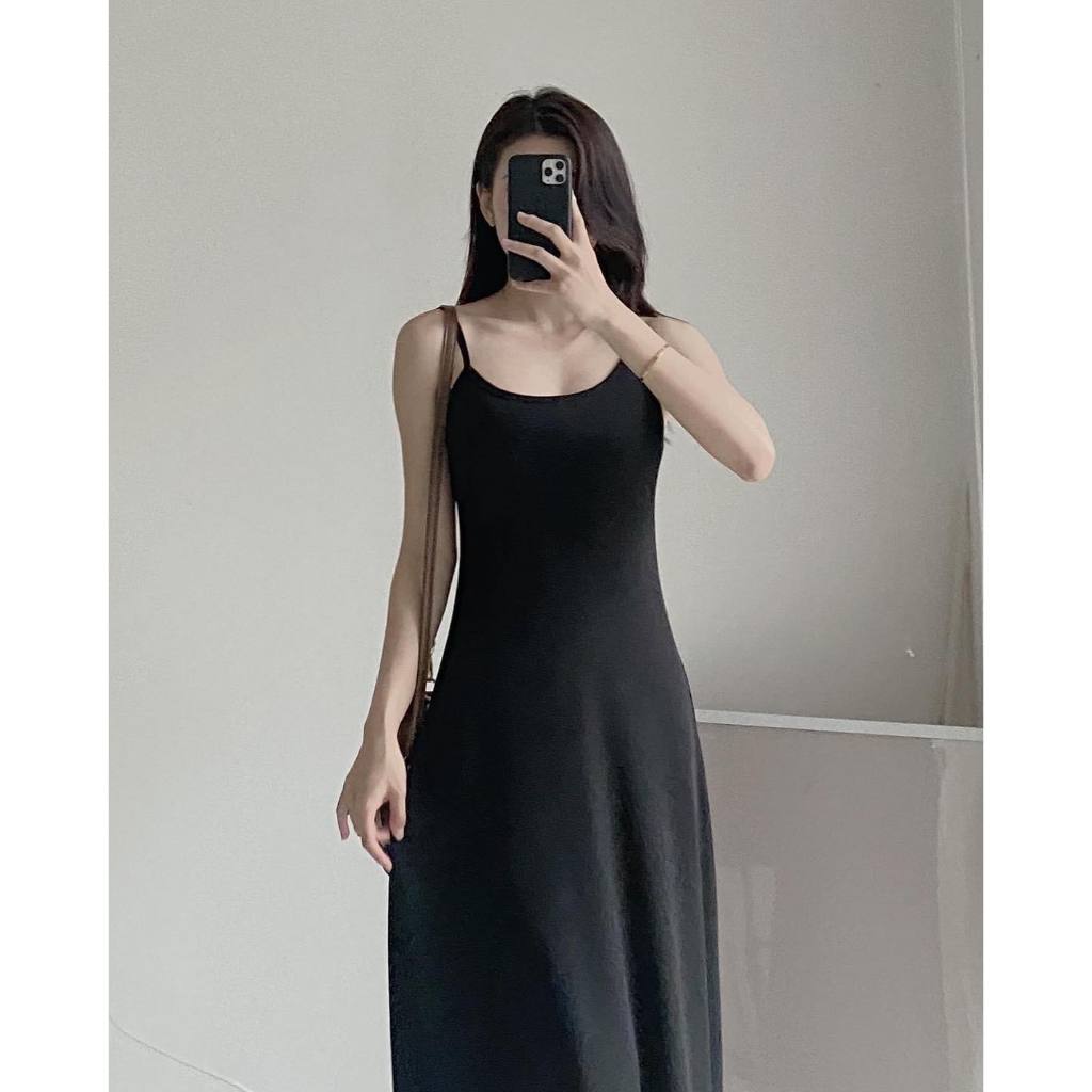 BARE_Đầm Body Nữ Hai Dây Dáng Dài Basic Ulzzang Chất Thun Gân Trung Dày Dặn Tôn Dáng - D020