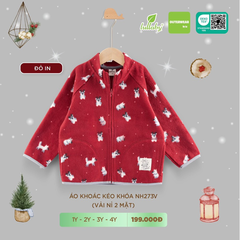 Lullaby áo khoác kéo khoá vải nỉ 2 mặt NH273V bé trai/ gái  2023
