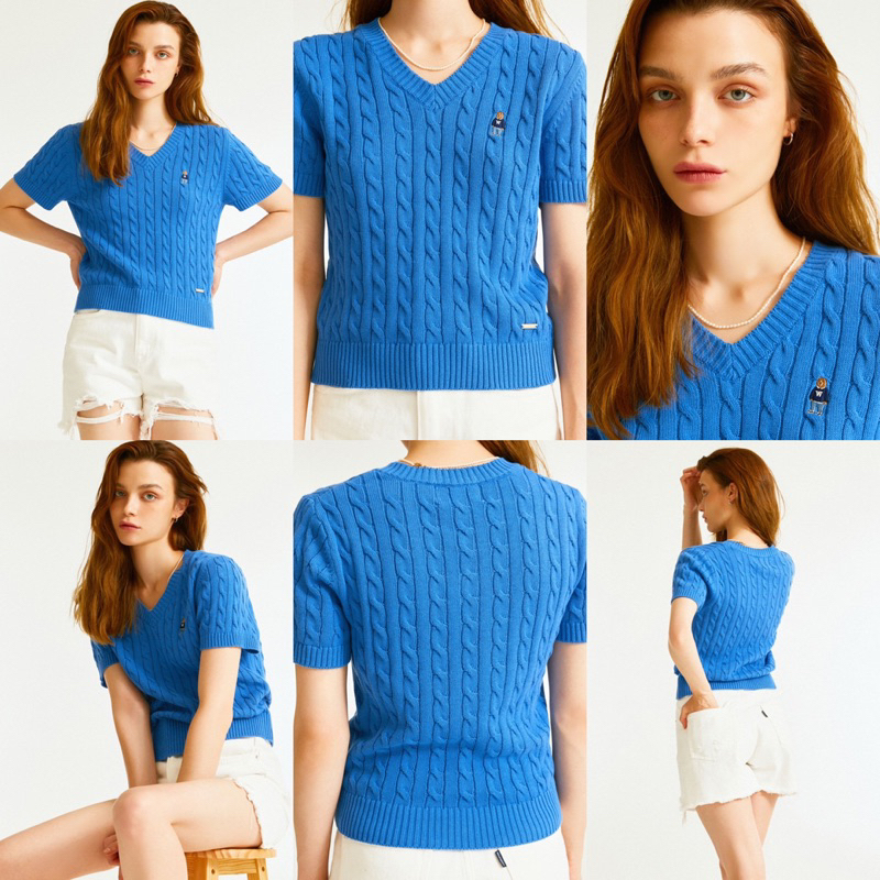 Áo len Sweater Crop V-Neck WHO.A.U Steve Cable