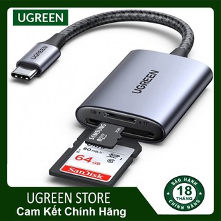 Đầu đọc thẻ sd/tf có dây 15cm chuẩn usb 3.1 type c ugreen cm401 80888 80887 vỏ bọc nhôm chính hãng