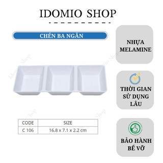 Chén chấm melamine ba ngăn màu trắng-c106