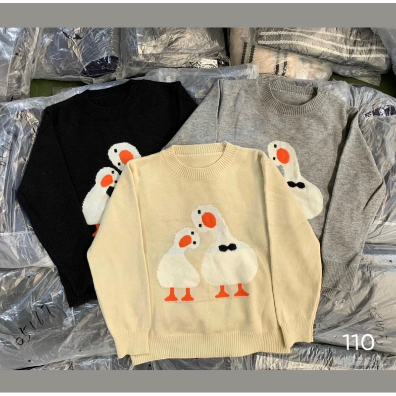Áo len thêu vịt cute