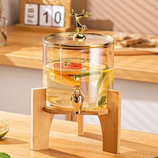 Bình nước thủy tinh tinh chịu nhiệt cao cấp có nắp đậy tặng kèm kệ gỗ tre dung tích 2,5 lít và 3,5 lít
