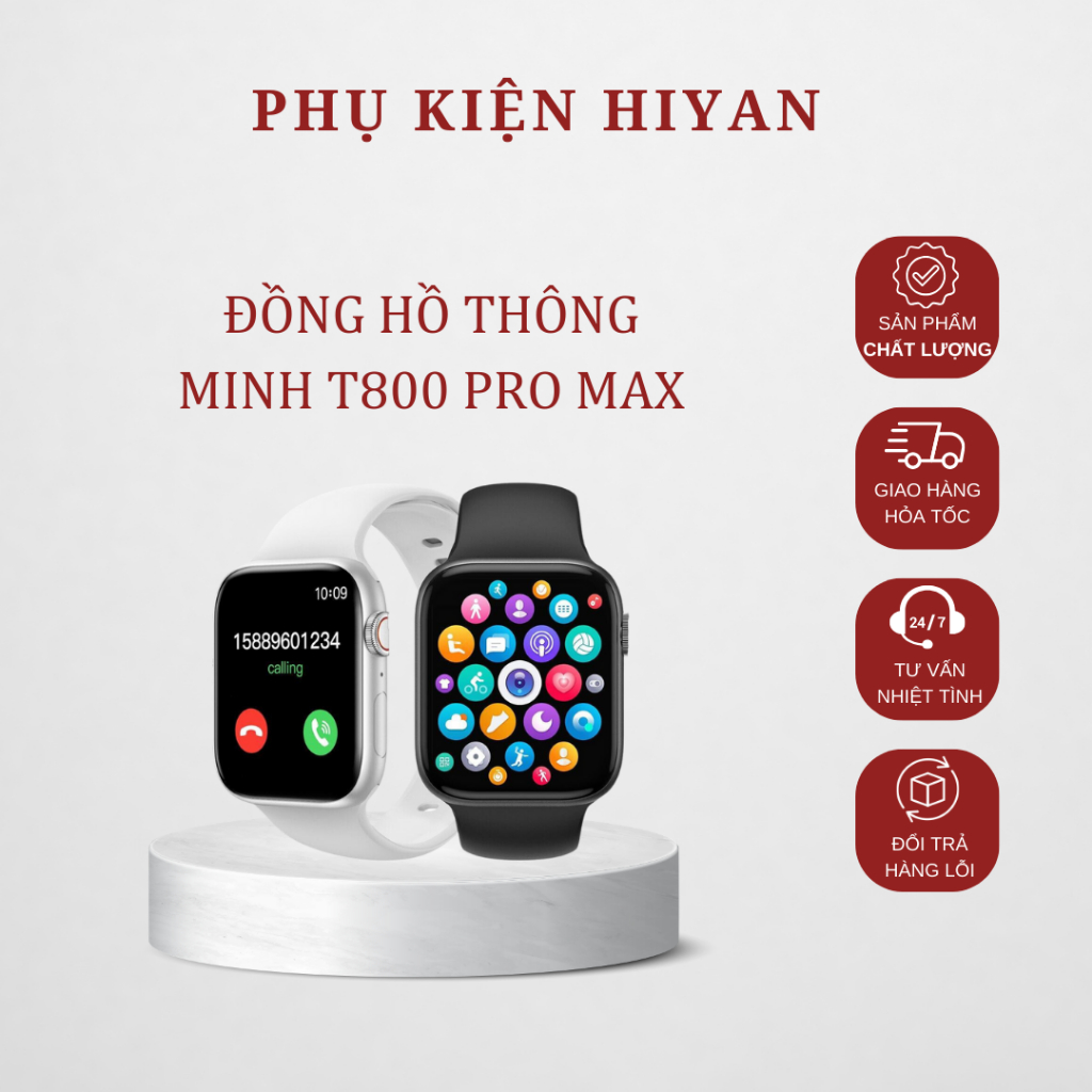 Đồng Hồ Thông Minh T800 Promax 2023 Kết Nối Bluetooth Nghe Gọi Kiểm Tra Sức Khỏe BH 12 Tháng | HIYAN