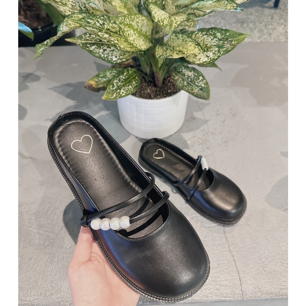 Giày sục nữ mũi tròn 2 quai 4 ngọc chất da mờ siêu êm siêu nhẹ- Hottrend 2024