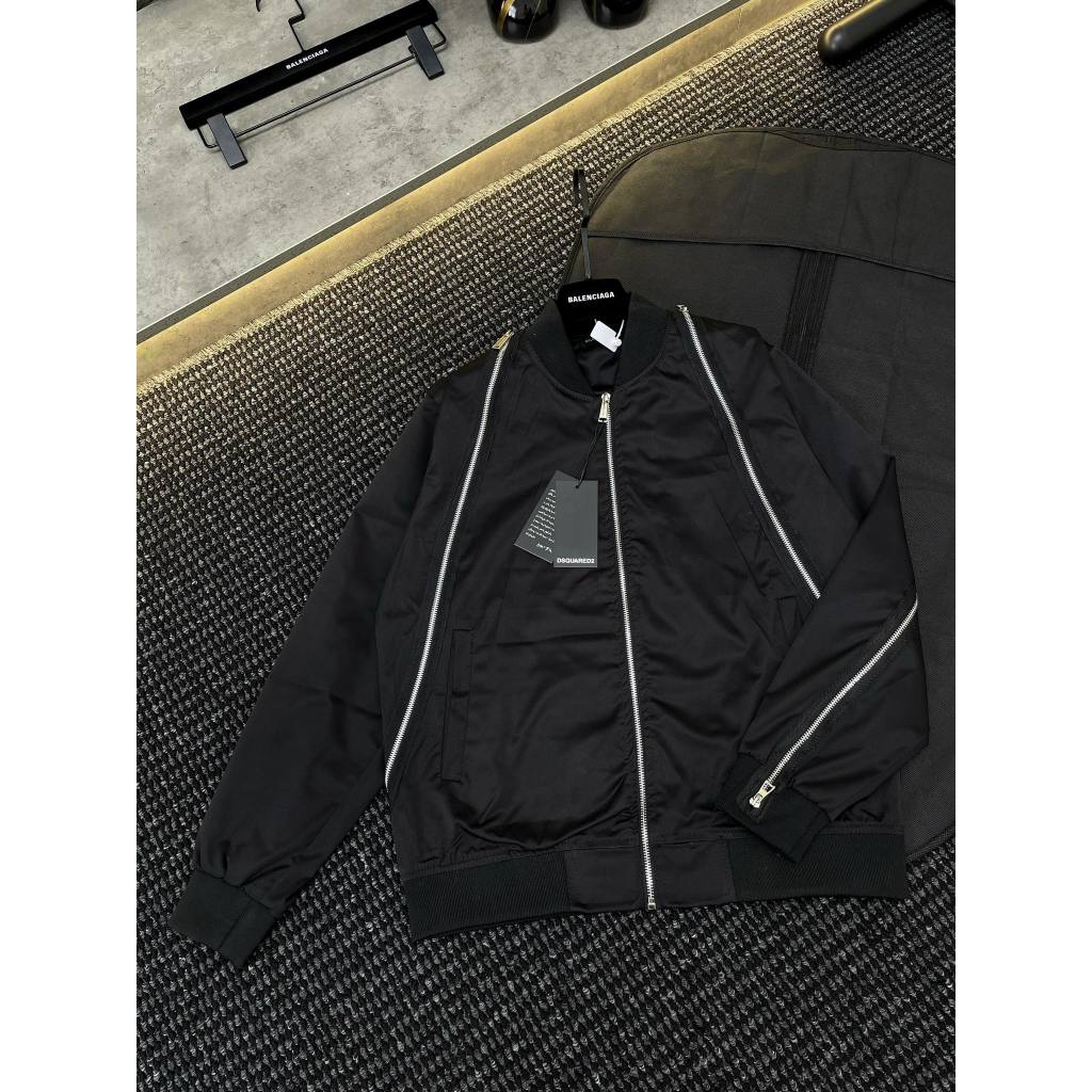 Áo khoác bomber nam DSQ chữ thêu mix khóa cao cấp - Áo khoác nam DSQ 2 lớp cao cấp