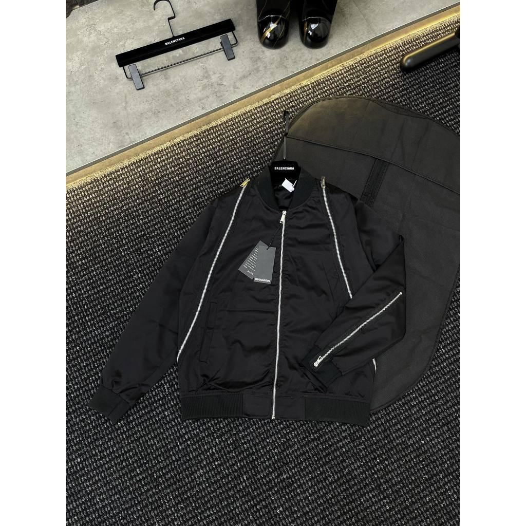 Áo khoác bomber nam DSQ chữ thêu mix khóa cao cấp - Áo khoác nam DSQ 2 lớp cao cấp