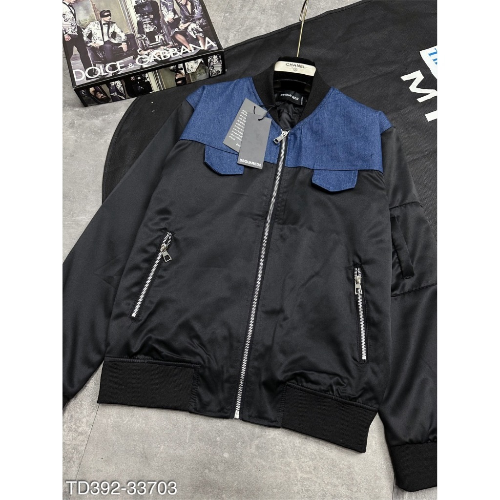 Áo khoác gió bomber DSQ chữ vàng siêu hot hit-Áo khoác thu đông vá vải xanh 2 vai siêu đẹp