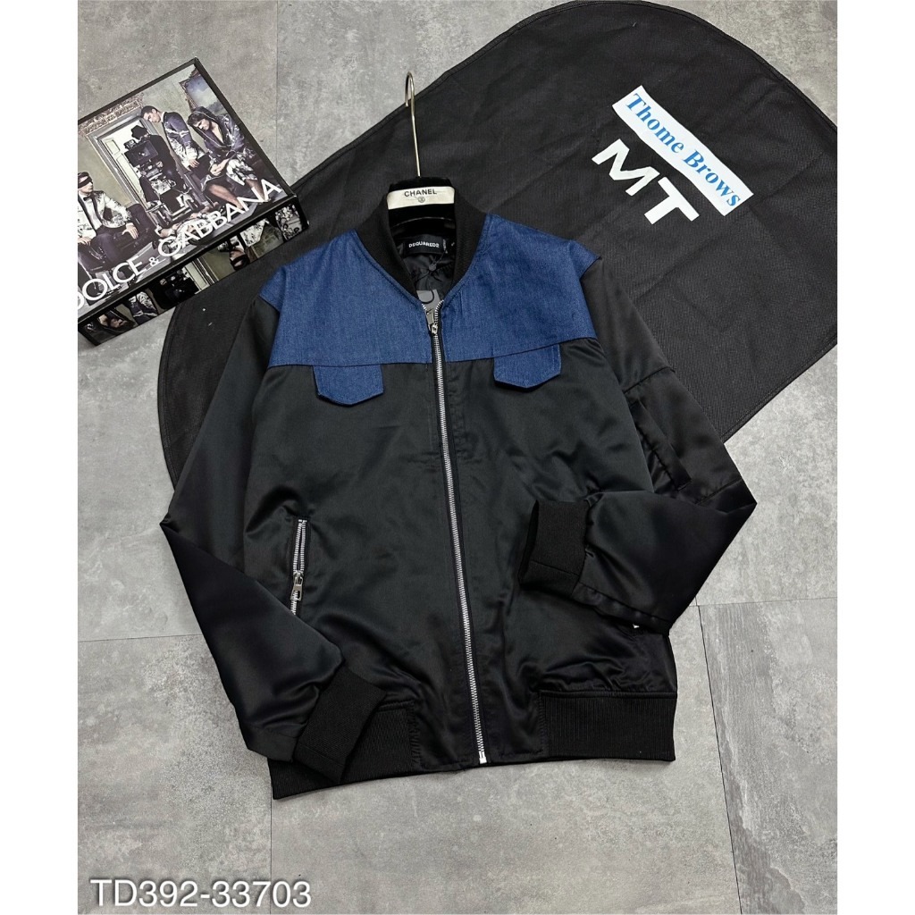 Áo khoác gió bomber DSQ chữ vàng siêu hot hit-Áo khoác thu đông vá vải xanh 2 vai siêu đẹp