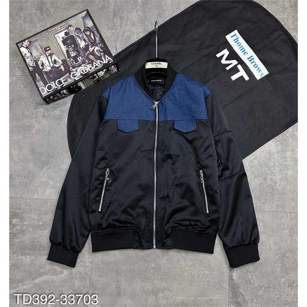 Áo khoác gió bomber DSQ chữ vàng siêu hot hit-Áo khoác thu đông vá vải xanh 2 vai siêu đẹp