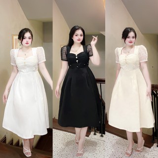 BIGSIZE HIẾU HIẾU - Đầm thiết kế nữ đi tiệc dáng dài sang trọng phối ren kèm nút ngọc 55-95kg
