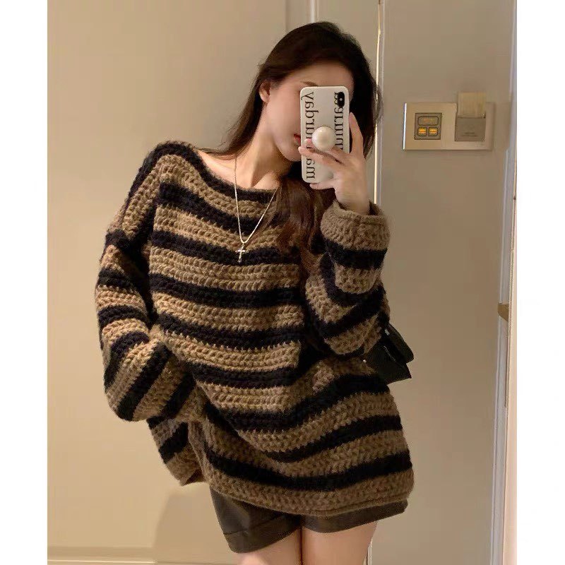 Áo len nữ tay dài form rộng trễ vai len thừng màu pastel phong cách đáng yêu năng động cá tính hàn quốc cho mùa thu đông