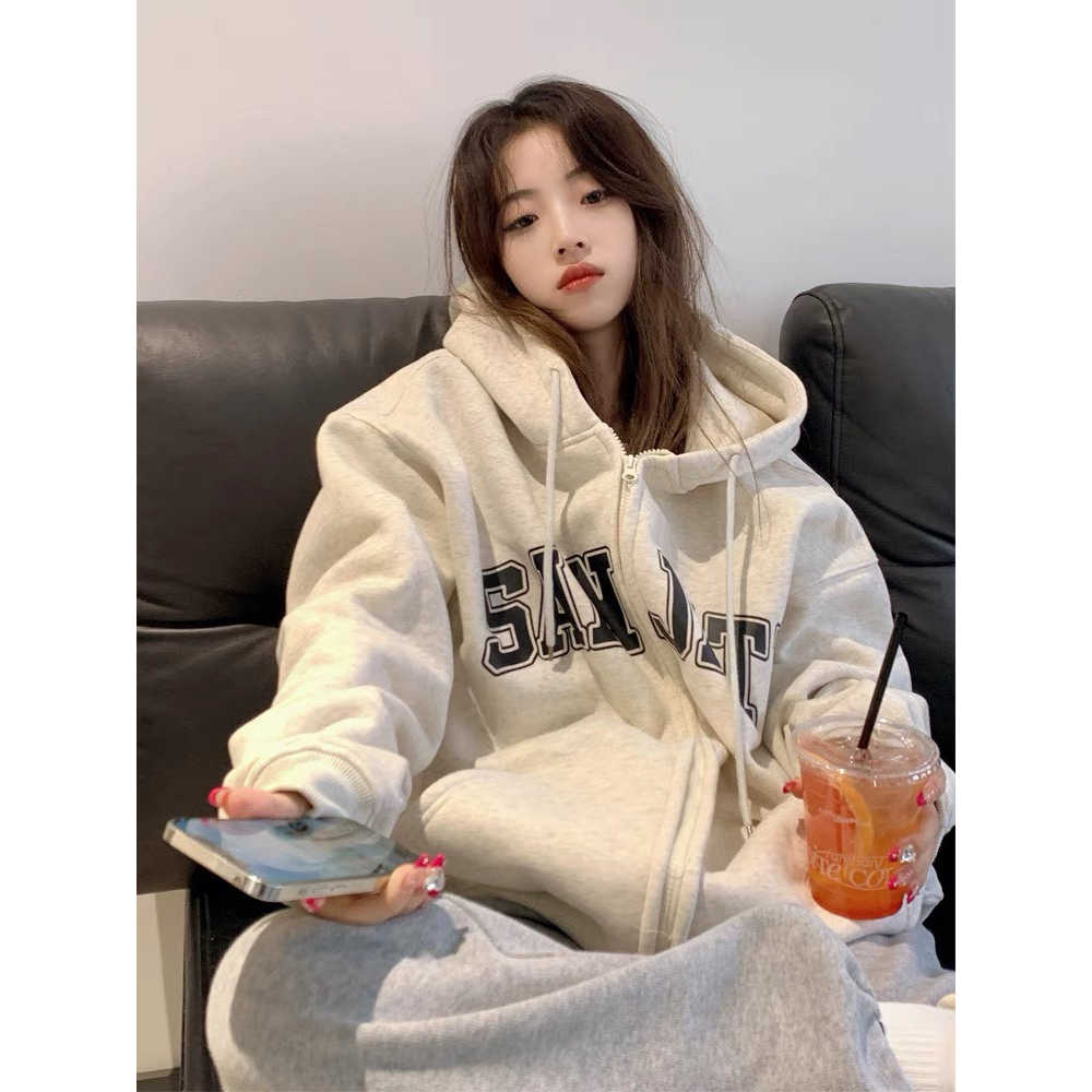 A29-Hoodie Zip - Áo Khoác Nỉ Bông Form Rộng Unisex In Chữ SANJATI Thời trang unisex 2023