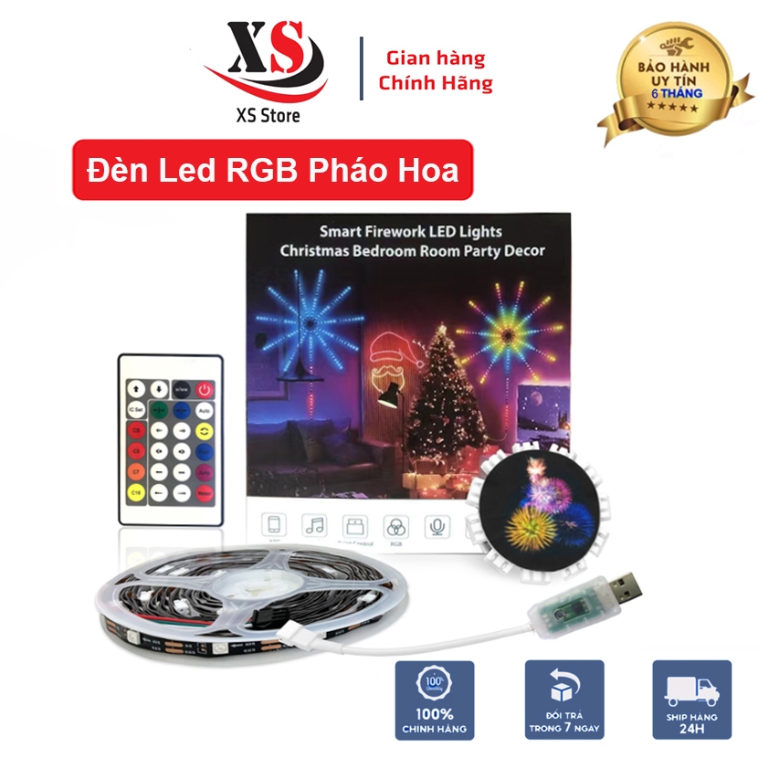 Đèn Led RGB Pháo Hoa, Trang Trí Decor Phòng, Cảm Biến Âm Thanh, Remote Điều Khiển - XS Store