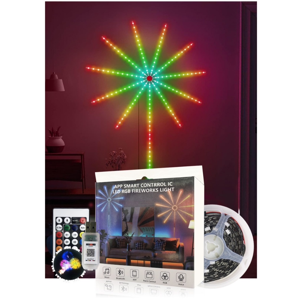 Đèn Led RGB Pháo Hoa, Trang Trí Decor Phòng, Cảm Biến Âm Thanh, Remote Điều Khiển - XS Store