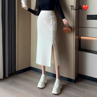 Chân váy len dáng dài XẺ TRƯỚC sang chảnh