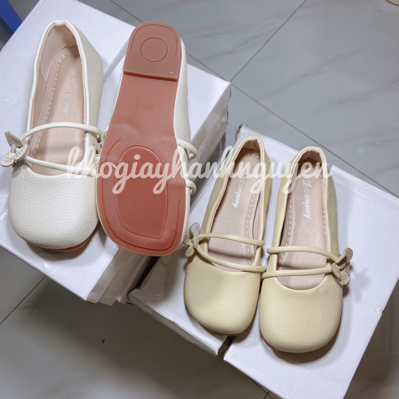 Giày bệt búp bê mũi tròn đế dẻo da mềm quai ngang hàng QC
