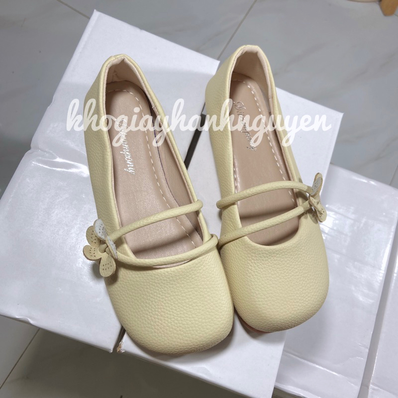 Giày bệt búp bê mũi tròn đế dẻo da mềm quai ngang hàng QC
