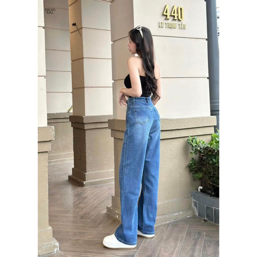 Quần jean baggy túi vuông dây đai phong cách cá tính năng động CHIBEST EQC101