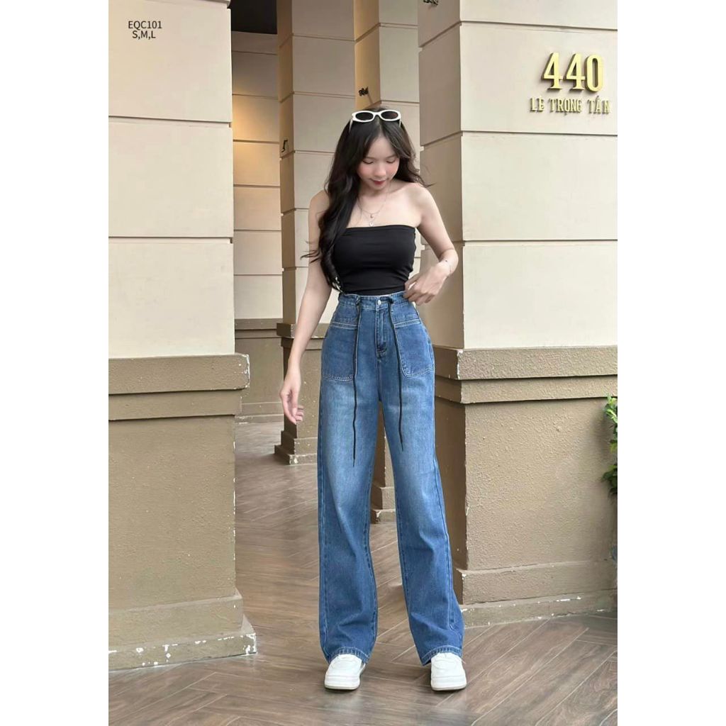 Quần jean baggy túi vuông dây đai phong cách cá tính năng động CHIBEST EQC101