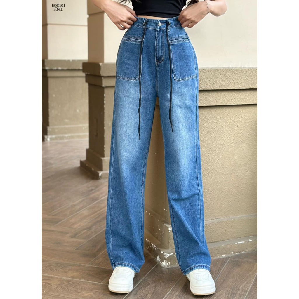 Quần jean baggy túi vuông dây đai phong cách cá tính năng động CHIBEST EQC101