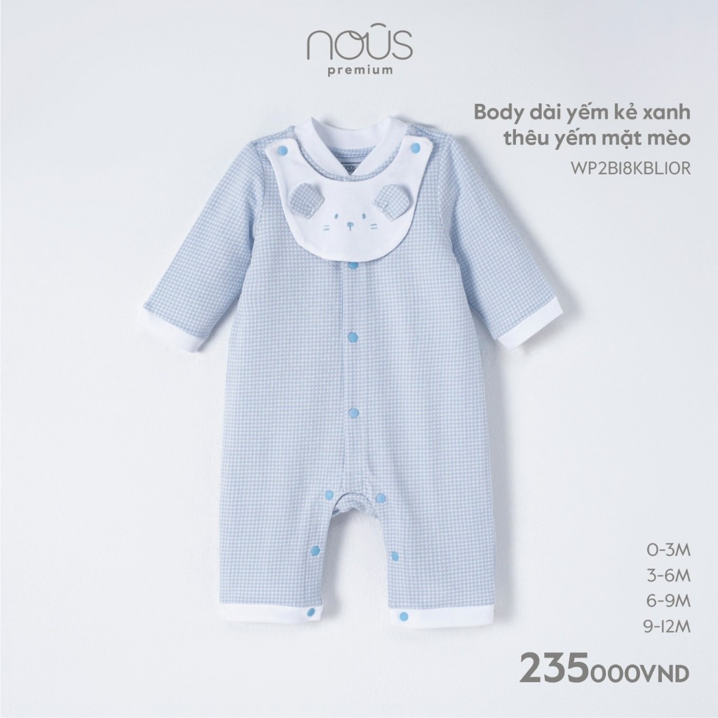 Nous set body yếm kẻ phối màu sắc thêu họa tiết dành cho bé trai, bé gái từ 0-3 tháng đến 9-12 tháng