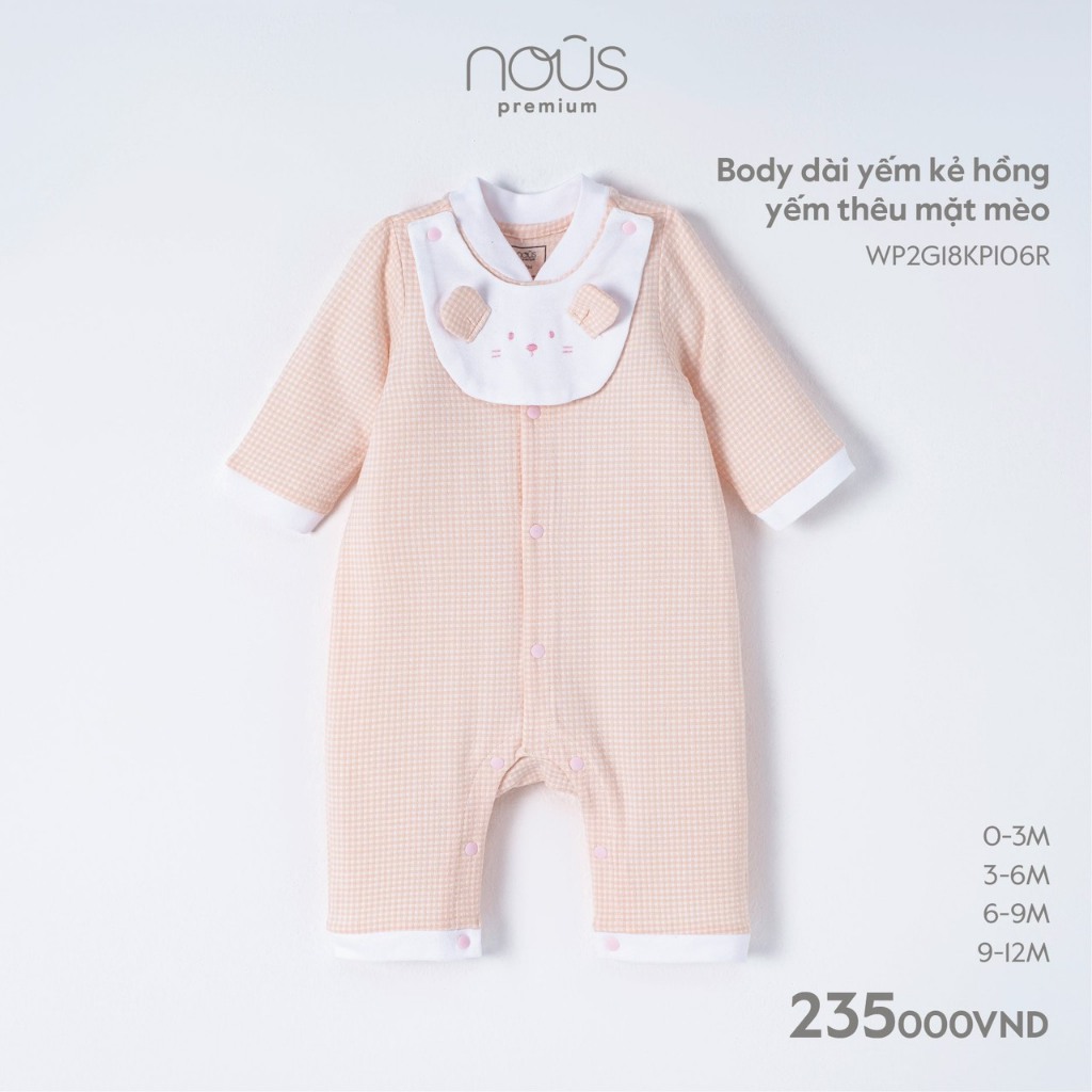 Nous set body yếm kẻ phối màu sắc thêu họa tiết dành cho bé trai, bé gái từ 0-3 tháng đến 9-12 tháng
