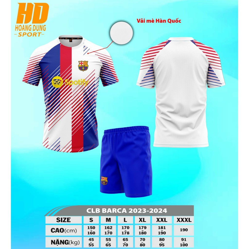 Bộ quần áo CLB BARCA (trắng xanh đỏ vàng) 2023 - 2024 thun mè Hàn Quốc cao cấp 7 SPORT