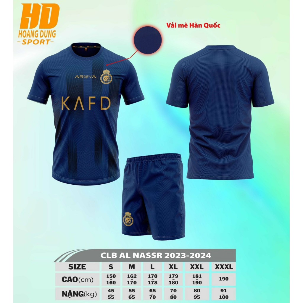 Bộ quần áo CLB AL NASSR màu xanh đen 2023 - 2024 thun mè Hàn Quốc cao cấp 7 SPORT
