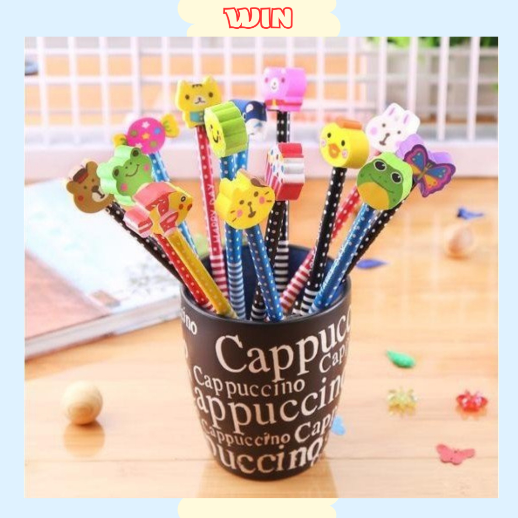 Bút chì kèm tẩy hình con vật đáng yêu cho bé tập viết tập vẽ