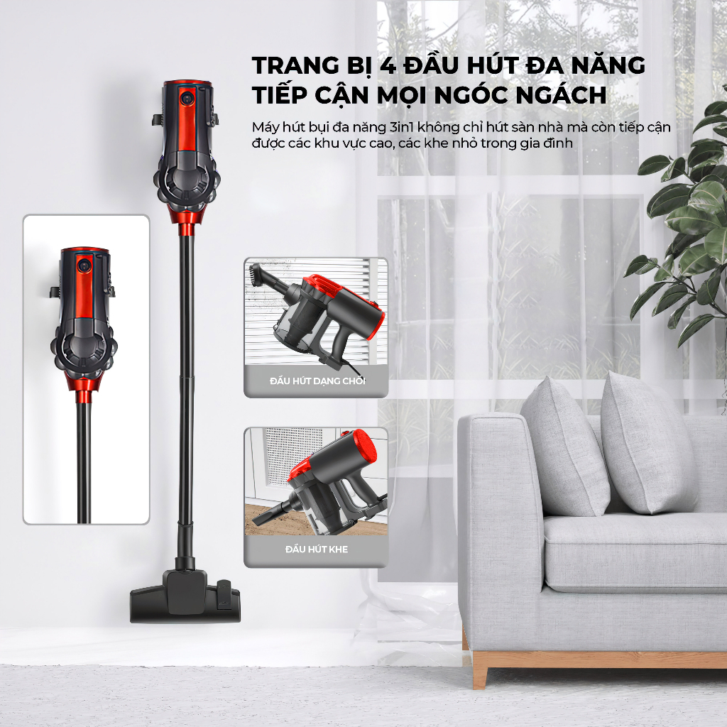 Máy Hút Bụi Cầm Tay DELADEP Lực Hút 22000PA Siêu Mạnh, Thế Hệ Mới, Máy Cầm Tay Kiểu Đứng, 4 Đầu Hút Đa Năng MHB06