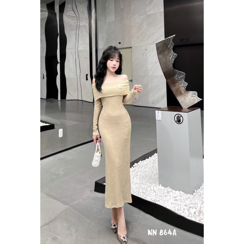 Váy ren body trễ vai dáng dài kèm tag siêu xinh