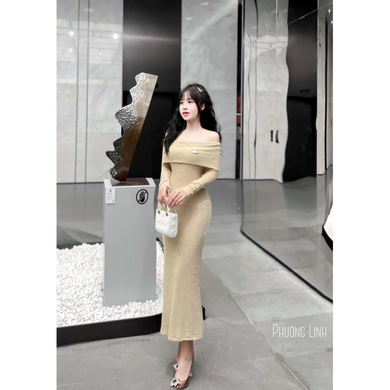 Váy ren body trễ vai dáng dài kèm tag siêu xinh