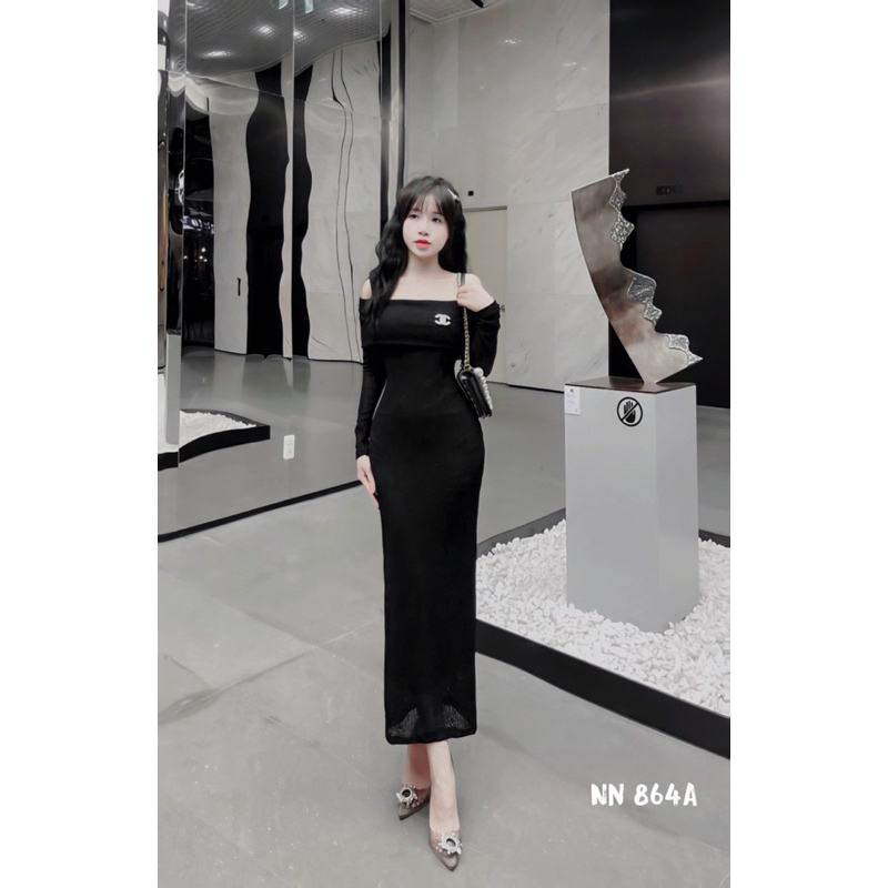 Váy ren body trễ vai dáng dài kèm tag siêu xinh