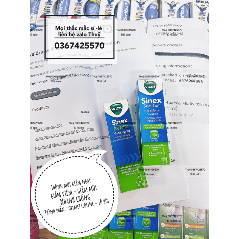 Xịt mũi lô hội Vicks - Wick Sinex Avera cho bé 0m+ , 6Y+ và người lớn