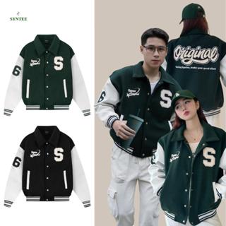 Áo khoác Varsity Original Syntee form boxy, áo khoác unisex dạ phối tay da cao cấp