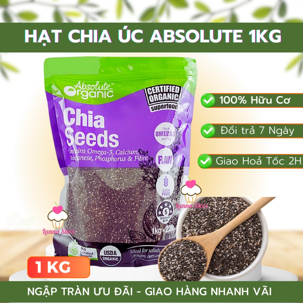 Hạt Chia Úc 1KG Absolute Chuẩn Organic Chất Lượng Sạch Đều Đẹp Ít Tạp Chất Ăn Kiêng - Nutrion Seeds
