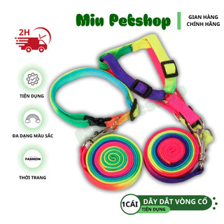 Dây dắt kèm vòng cổ cho chó mèo - Dây dắt chó mèo đi dạo - Dây dắt cầu vòng