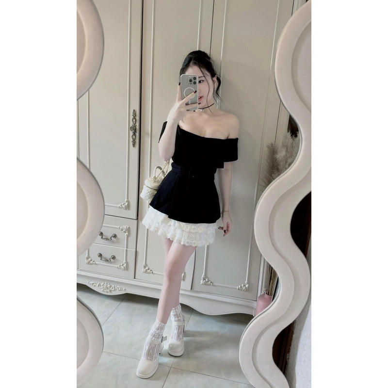 SET TRỄ VAI KÈM BELT CVAY TẦNG REN