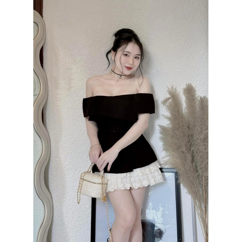 SET TRỄ VAI KÈM BELT CVAY TẦNG REN