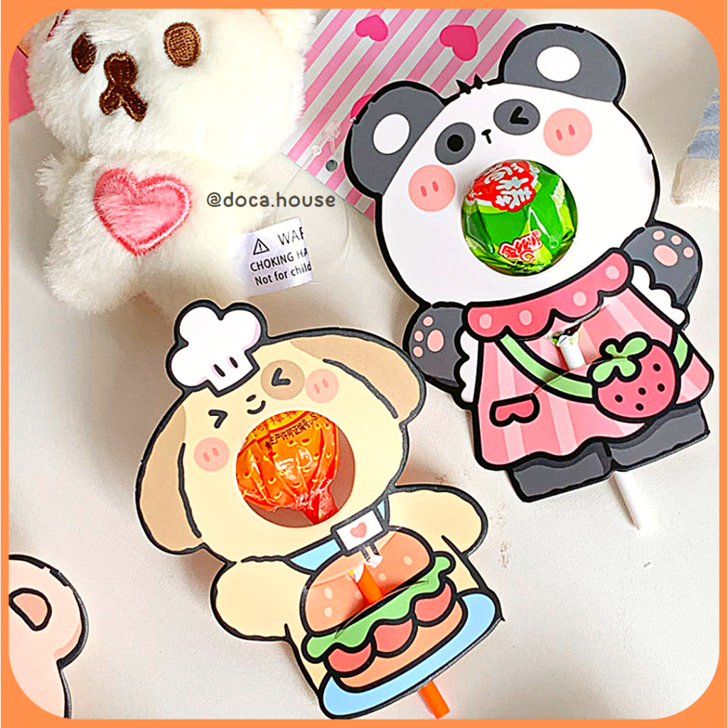 Set Giấy Bọc Thẻ Cài Trang Trí Kẹo Mút Hình Gấu Thỏ Cún Dễ Thương Thích Hợp Làm Quà Tặng Cho Các Bé Người Thương