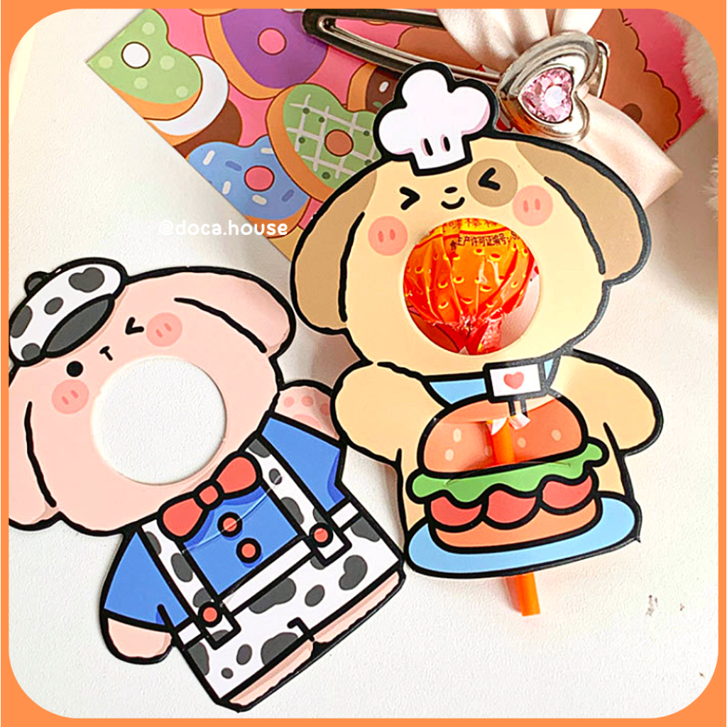 Set Giấy Bọc Thẻ Cài Trang Trí Kẹo Mút Hình Gấu Thỏ Cún Dễ Thương Thích Hợp Làm Quà Tặng Cho Các Bé Người Thương