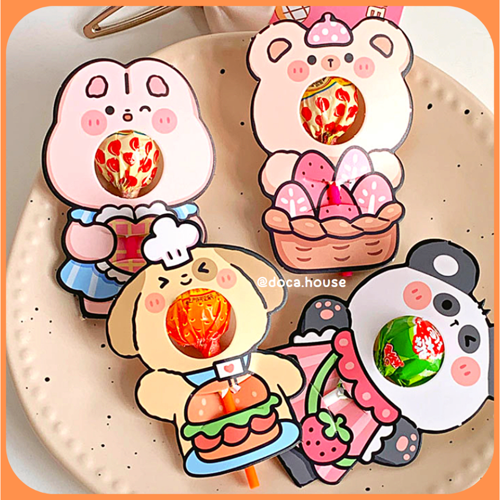 Set Giấy Bọc Thẻ Cài Trang Trí Kẹo Mút Hình Gấu Thỏ Cún Dễ Thương Thích Hợp Làm Quà Tặng Cho Các Bé Người Thương