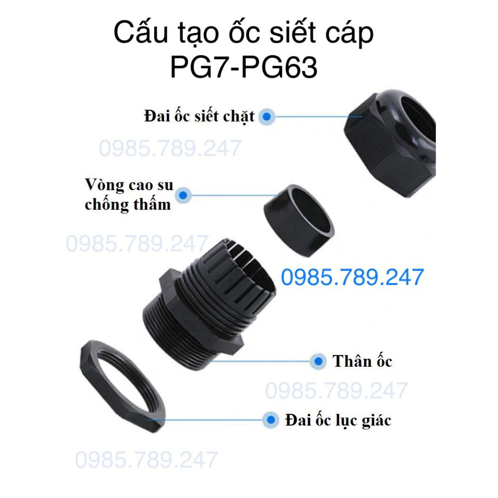 Ốc siết cáp, cút siết cáp nhựa chống nước PG7, PG9, PG11, PG13.5, PG16, PG19, PG21, PG25, PG29