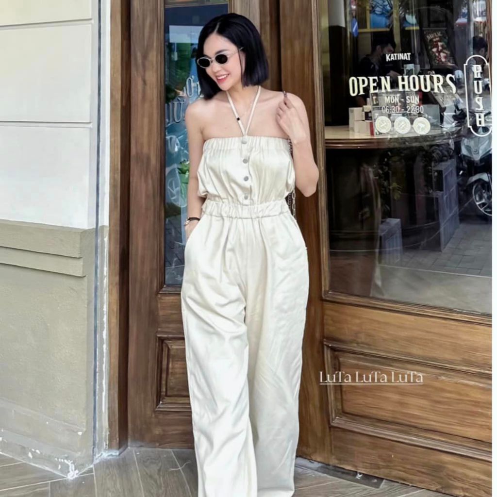 JUMPSUIT MÀU KEM CHẤT KAKI COTTON