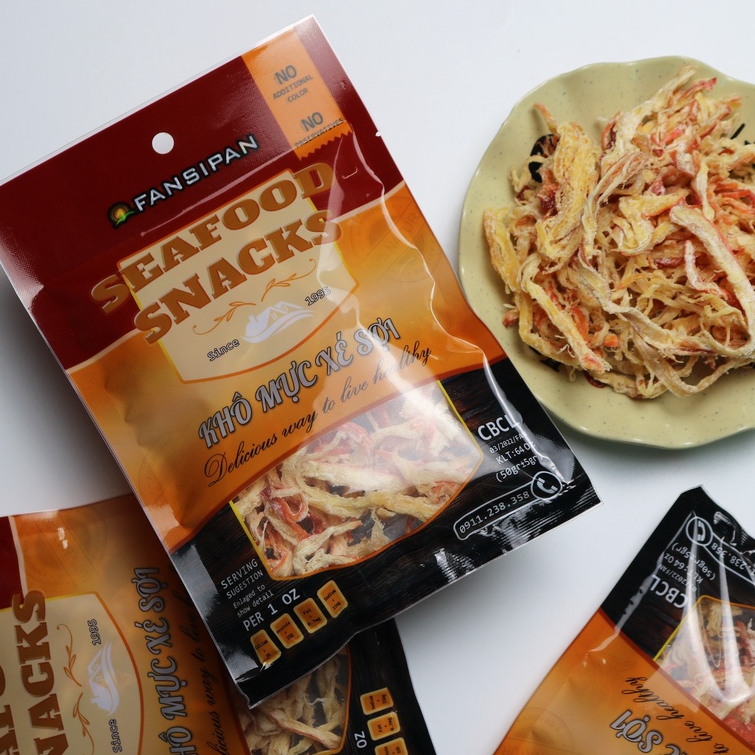 Khô Mực Hấp Dừa Xé Sợi Fansipan Chính Hãng Gói 50g Thơm Ngon Tiện Lợi, Ăn Vặt Nana