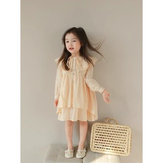 Bg706- váy đũi kem cổ sen bé gái