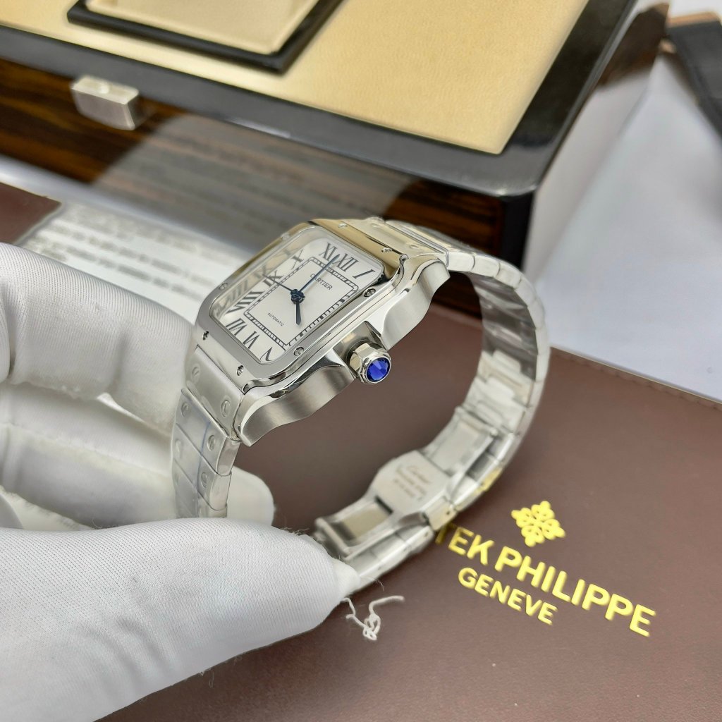 Đồng hồ nam Cartier Santos wh- khung thép 316L- automatic nhật -36mm CHỐNG NƯỚC- BẢO HÀNH 24 thángg